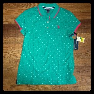 Teal Polka Dot Polo - Size Large
